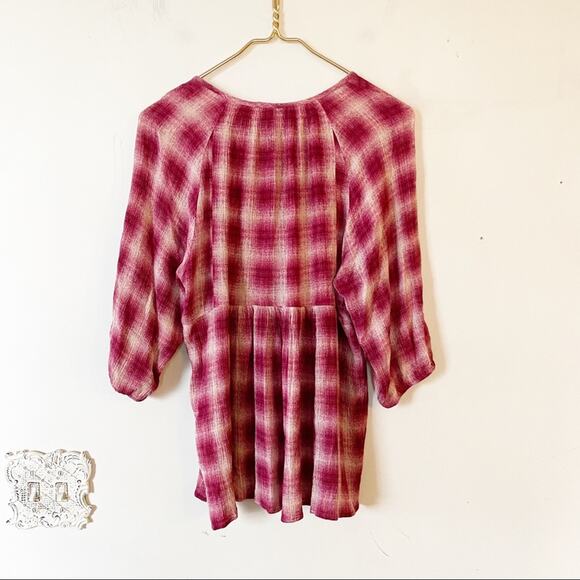 Anthropologie Maeve Pink Plaid Peasant Tunic Blouse S - Picture 6 of 11